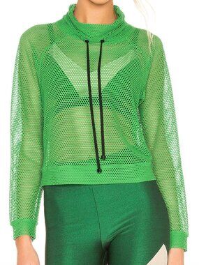 Koral Pump Open Mesh Pullover Hoodie XS Verde Green Long Sleeve